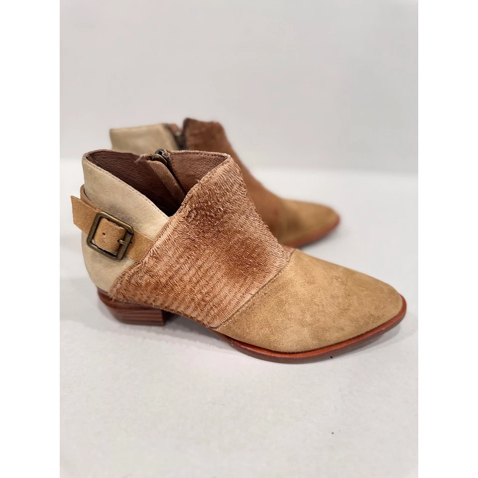 Antelope Suede Leather Ankle Boots Women's Distressed 37 Tan Boho Buckle - Image 3 of 4