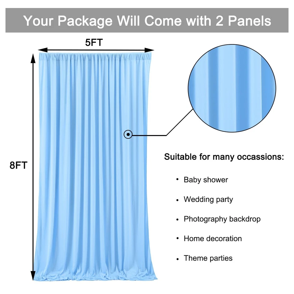 Cortina de fondo azul bebé sin arrugas de 10 pies x 8 pies para fiestas, poliéster L... Foto 4 de 4