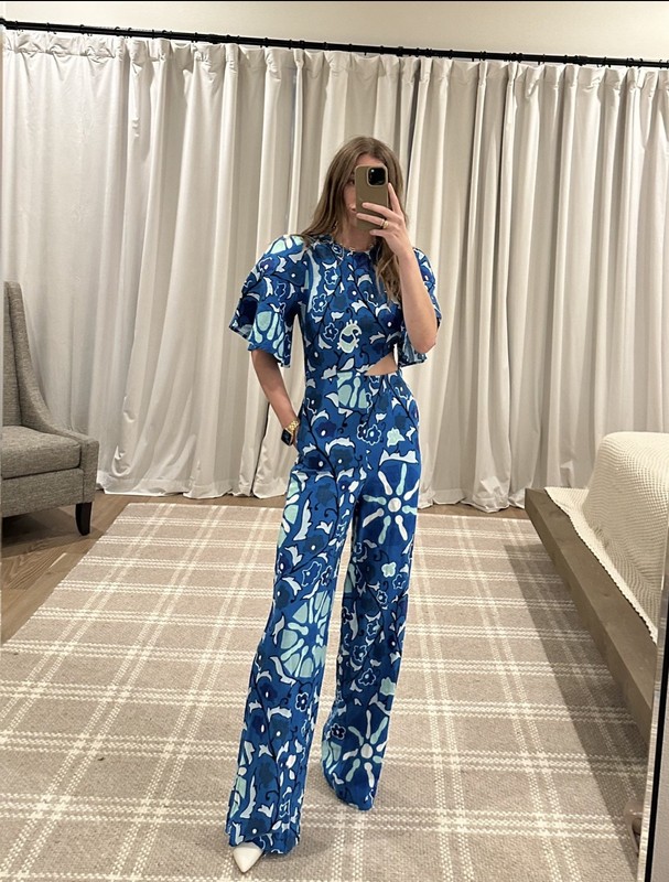 RHODE Women's Blue Zinnia Print JumpsuitNWT XXS