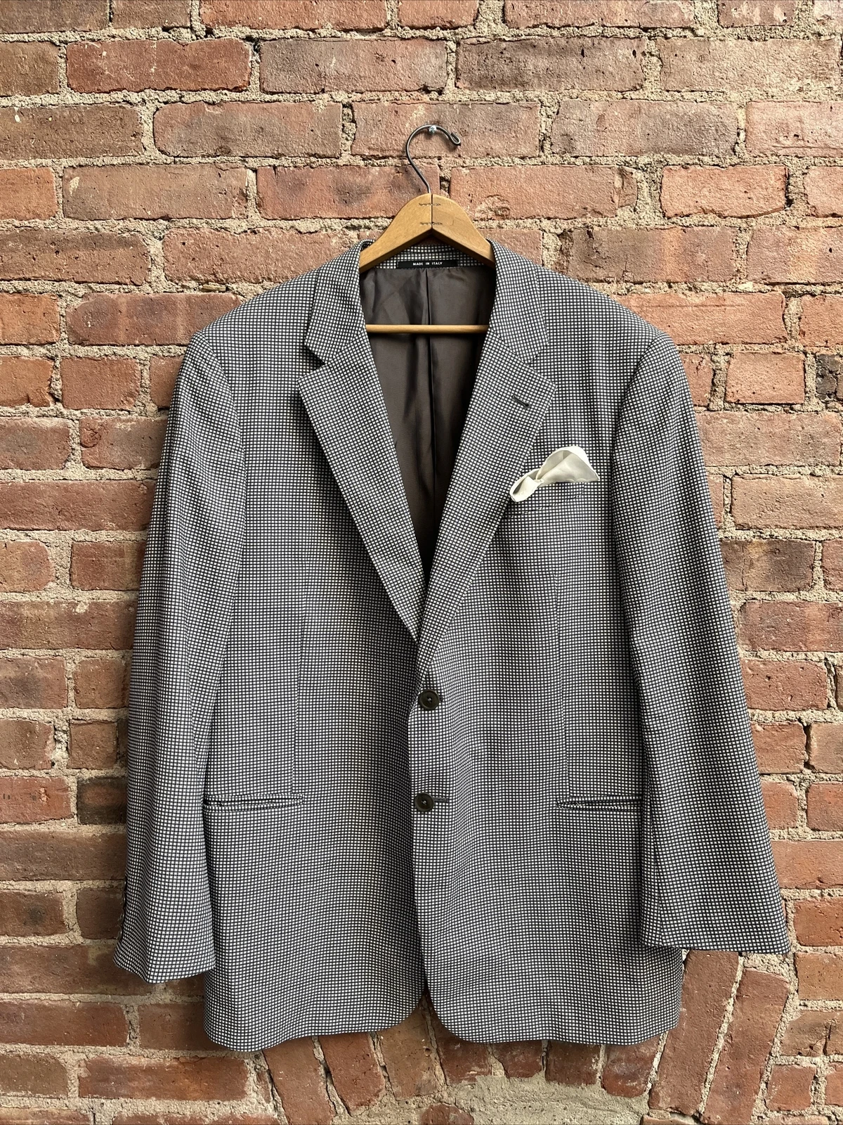 Giorgio Armani — Giorgio Armani Collezioni Men’s, Blue/Ivory Check Jacquard Jacket, Sz 46 Italy