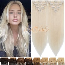 CLEARANCE Clip in Human Hair Extensions 8PCS Full Head 100 Real Remy Hair Blonde