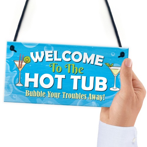 Hot Tub Welcome Sign Hanging Garden Hot Tub Lazy Spa Decor Wall Fence Plaque - Picture 6 of 9