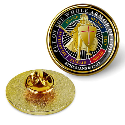 Put on the Whole Armor of God Hat Pin Lapel Tie Tac Badge, Suit Shirt - Gold
