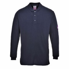 Image of Modaflame Mens Flame Resistant Antistatic Long Sleeve Polo Shirt Navy XL