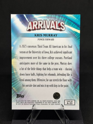 Kris Murray 2023-24 Topps Finest Arrivals Purple Checkerboard /125 #A-23 Rookie - Picture 2 of 2
