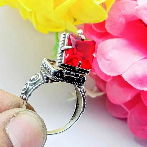 Red Garnet Gemstone Handmade New Poison Ring, 925 Sterling Silver Poison Ring.
