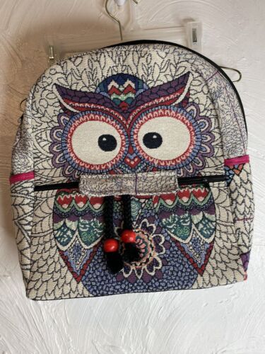 Adorable Owl Print Women's Canvas Colorful Backpac