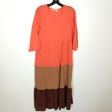 VTG Collections ETC Women Colorblock Maxi Dress Sz XL Orange Brown Gauze Summer