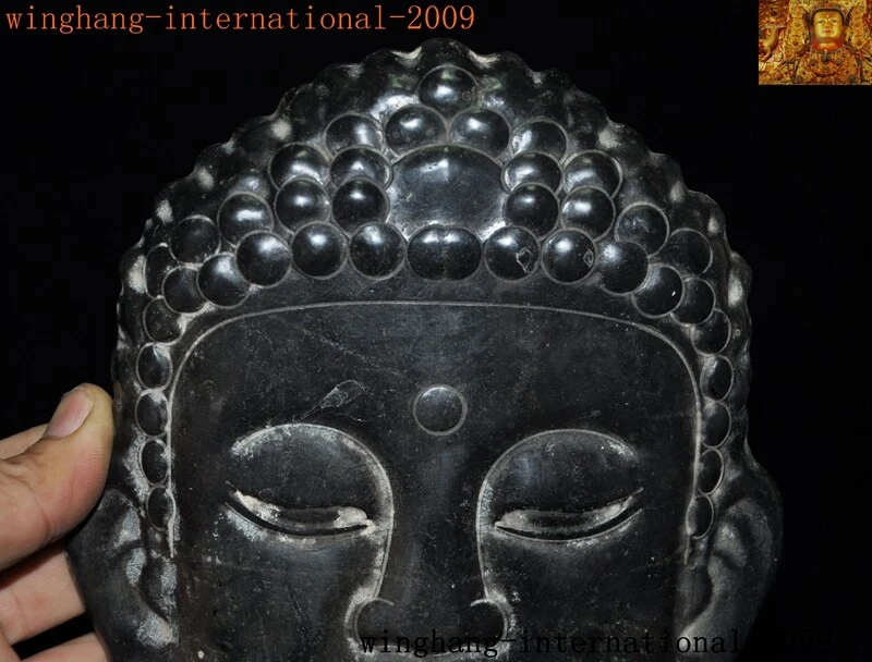 Raro China Cultura Hongshan Antiguo jade tallado Sakyamuni Tathagata cabeza máscara estatua Foto 2 de 4