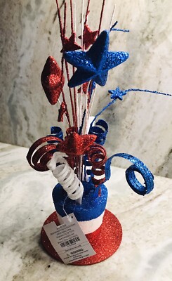 Patriotic 4th Of July Multicolor Top Hat Table Centerpiece 12 Inches Tall