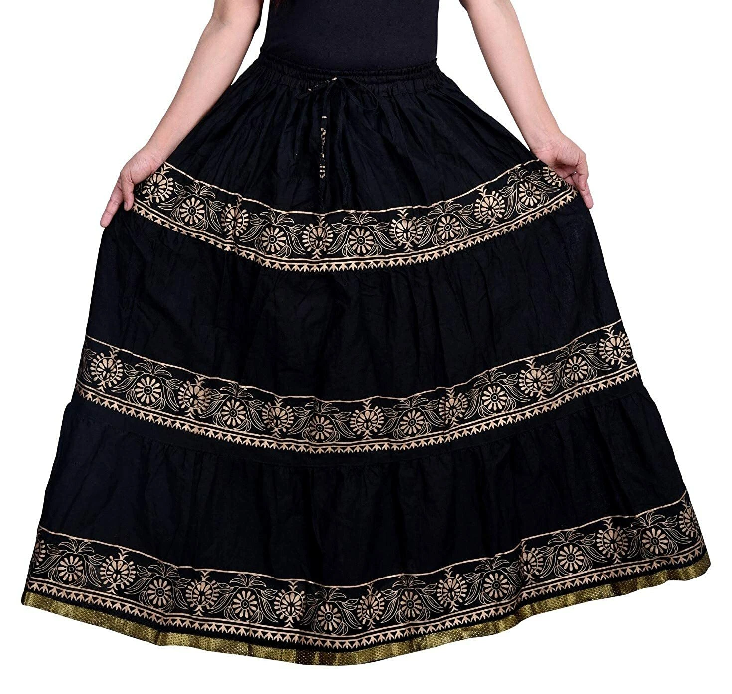 Cotton Women's Long Wrap Around Skirt Jaipuri Printed Free Size Upto 44-XXL