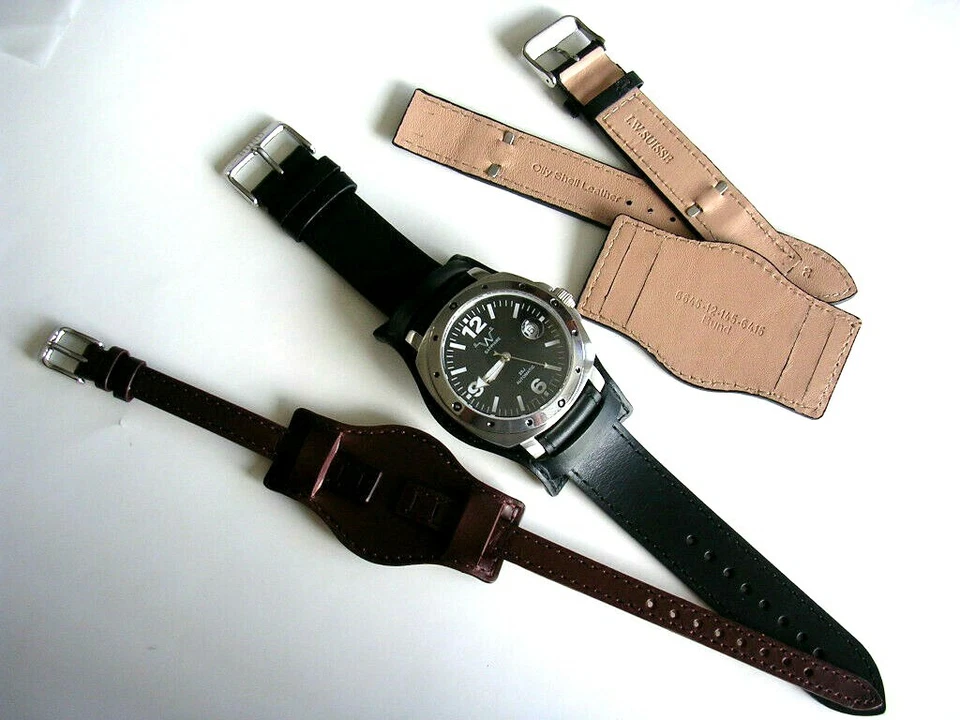 24mm Open End BUND Black or Brown Military Oil Leather watchband strap IW SUISSE - Image 3 of 4