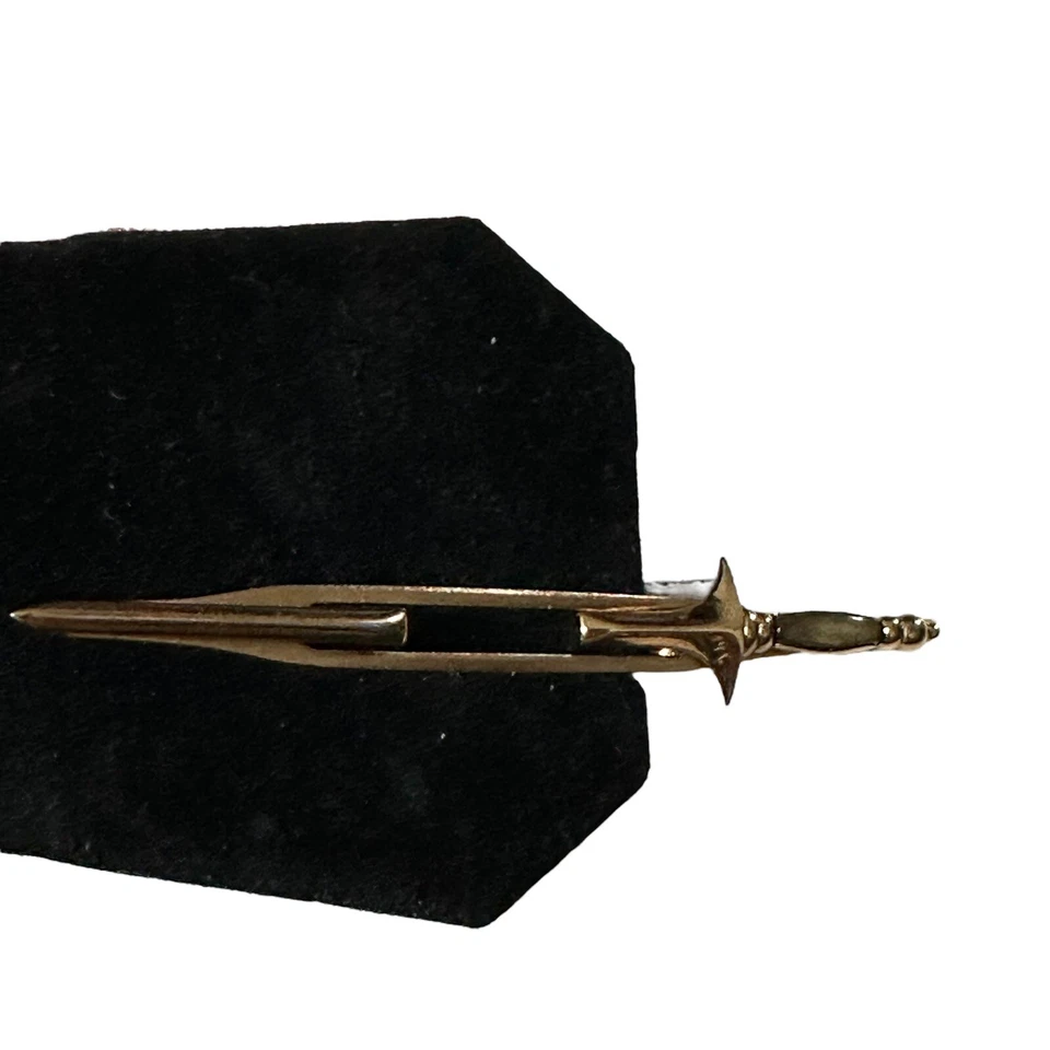 Vtg Signed Swank Gold Tone Sword Saber Shaped Nacre MOP Inlay Hilt Tie Clip 3.5” - Image 3 of 4