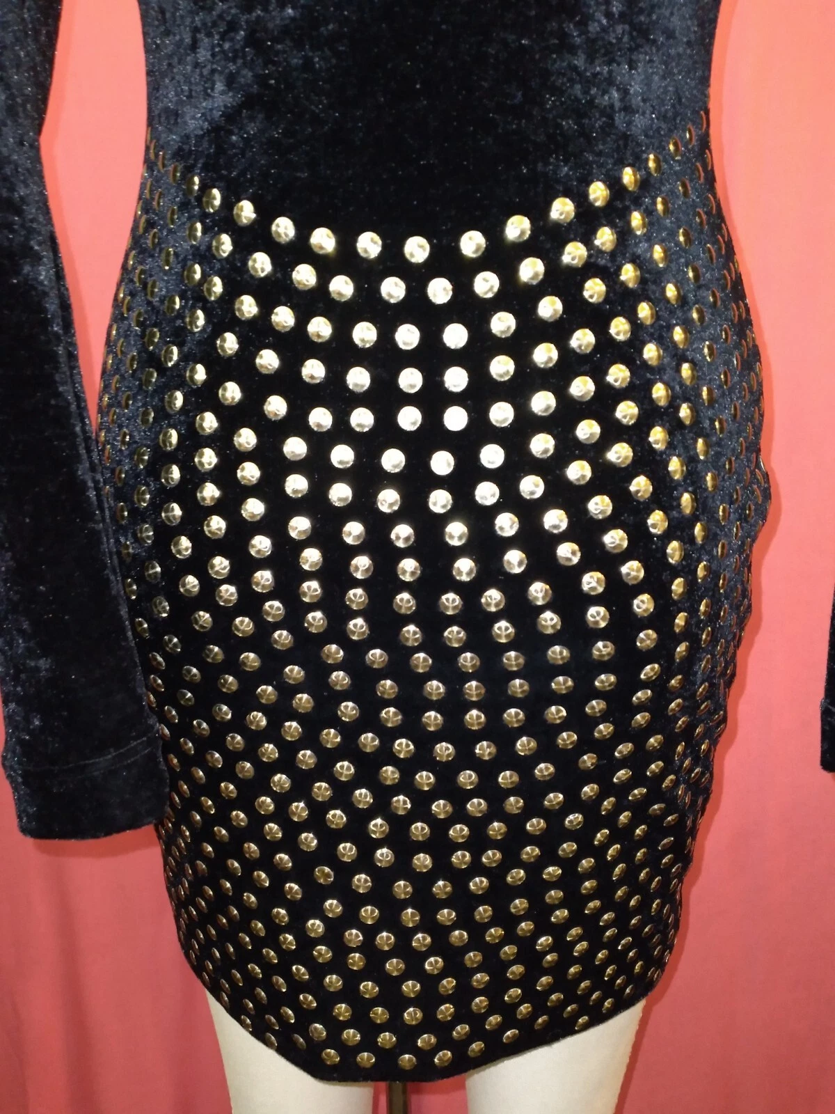 Mini abito vintage anni 80 90 MOSCHINO economico chic velluto borchie oro body con M