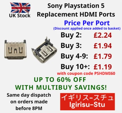 IGIRISU-STU Sony Playstation 5 (PS5) Replacement HDMI Port Ports Connector Sockets
