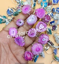 Pink Solar Quartz Gemstone 925 Sterling Silver Plated Prong Lot Rings Jewelry