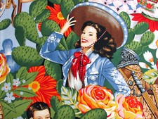 LAS SENORITAS TEA DYE ROSES PIN-UP COTTON SEW QUILT CRAFT FABRIC ALEXANDER HENRY