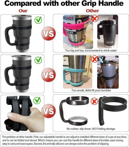 ANTI SLIP TRAVEL TUMBLER HANDLE Adjustable Universal Fit 20 Oz to 40 Oz Cup Mug - Picture 6 of 7