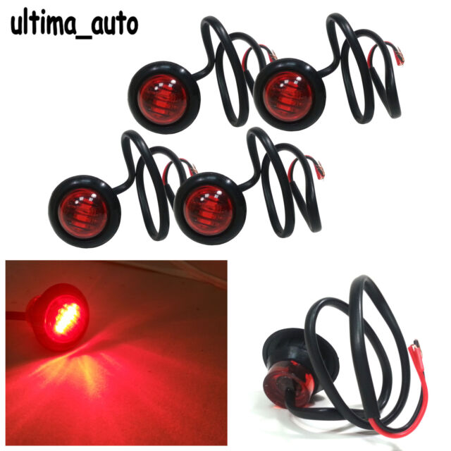 4 Pcs 3 LED Red Round Rear Side Marker Lights Lamps 12V For Truck Trailer Lorry