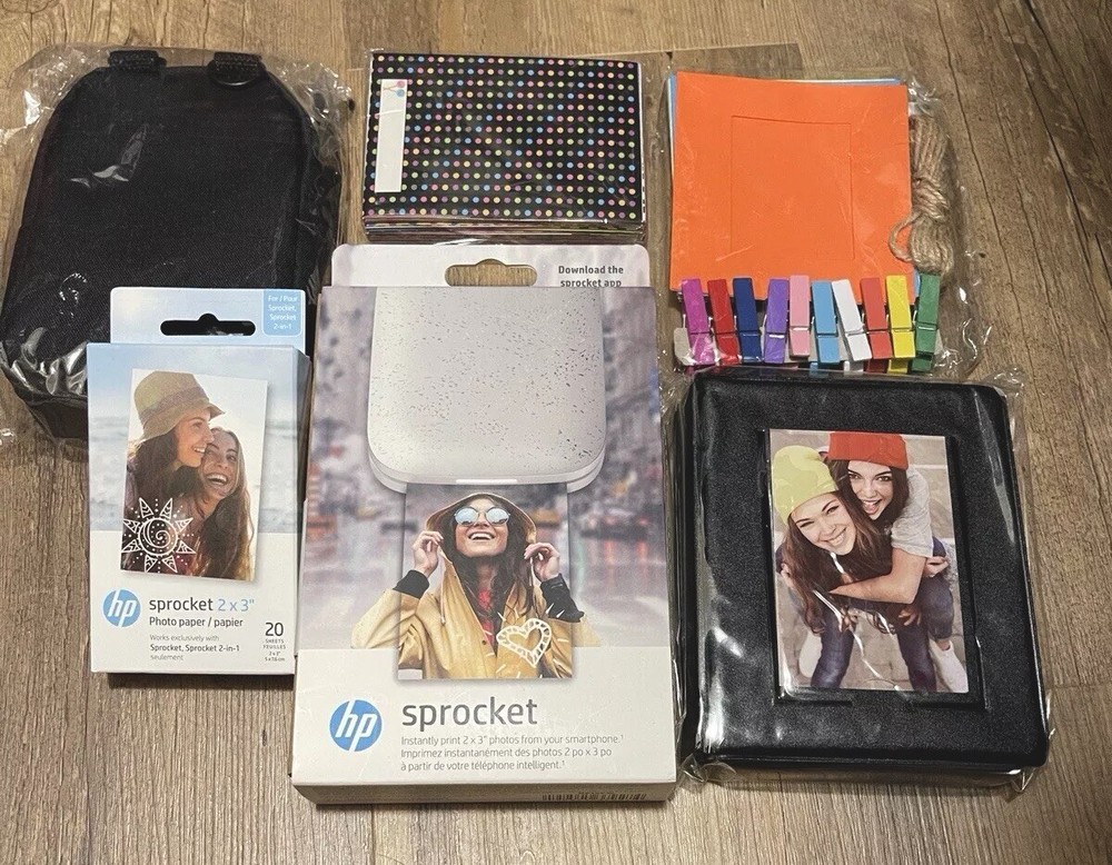 NEW HP Sprocket Portable Photo Printer bundle Set Case Art Hobby Scrapbooking