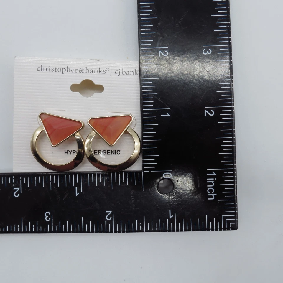 Pendientes redondos triangulares Christopher Banks estilo llamador de puerta tono oro naranja Foto 3 de 4