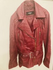 Ladies Infinity London Maroon Leather Biker Jacket