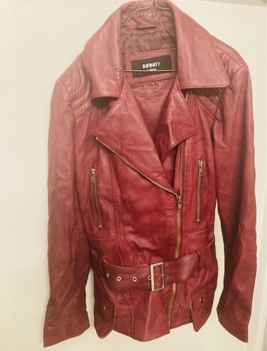 Ladies Infinity London Maroon Leather Biker Jacket