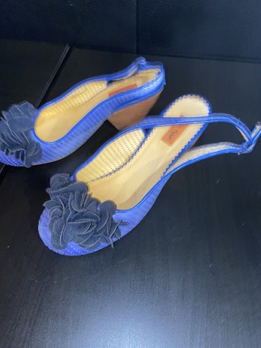Miz Mooz Blue Enya Pumps Womens Leather Salsa Heels T-Strap US 6.5 - 7 - Picture 2 of 11