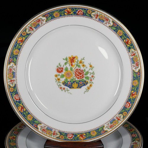 8 ~ T&V Limoges Dinner Plates Orange Yellow Green Blue Floral Border TRV76 - Picture 4 of 9