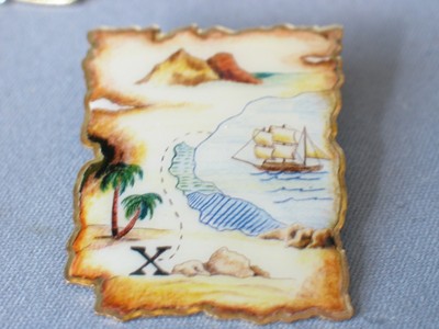 Pirate Treasure Hunting Map Pin   Bark Sail Ship Sailboat