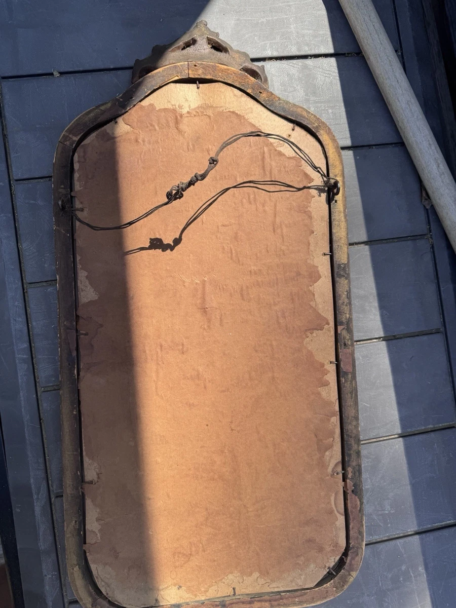 14"x28" Antique Old Wooden Hollywood Regency Wall Victorian Etched Mirror Glass