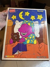 VTG 1993 Playskool Preschool Tray Puzzle Beddy Bye Barney 328-09 Made in USA EUC