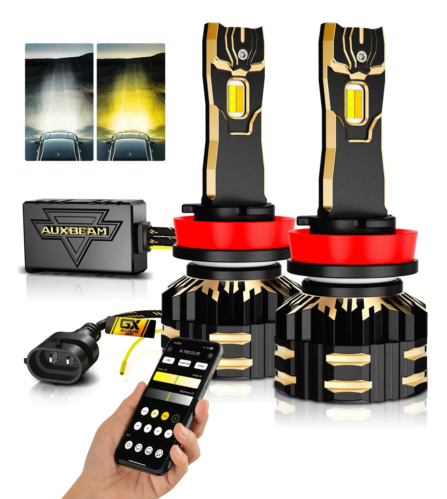 AUXBEAM GX BI-COLOR SMART Serie 25000LM 110W LED Headlight Bulbs App Control NEW