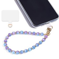 Marble Beaded Phone Wrist Strap,Detachable Phone Bracelet Purple Blue Cat's Eye