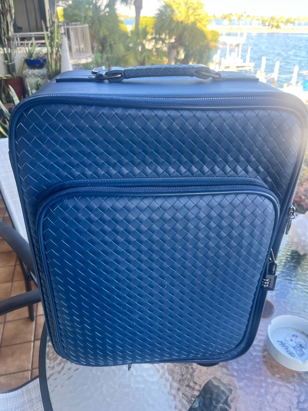 Bottega Veneta Two-Wheel Strolley Luggage Bag Celeste Navy B