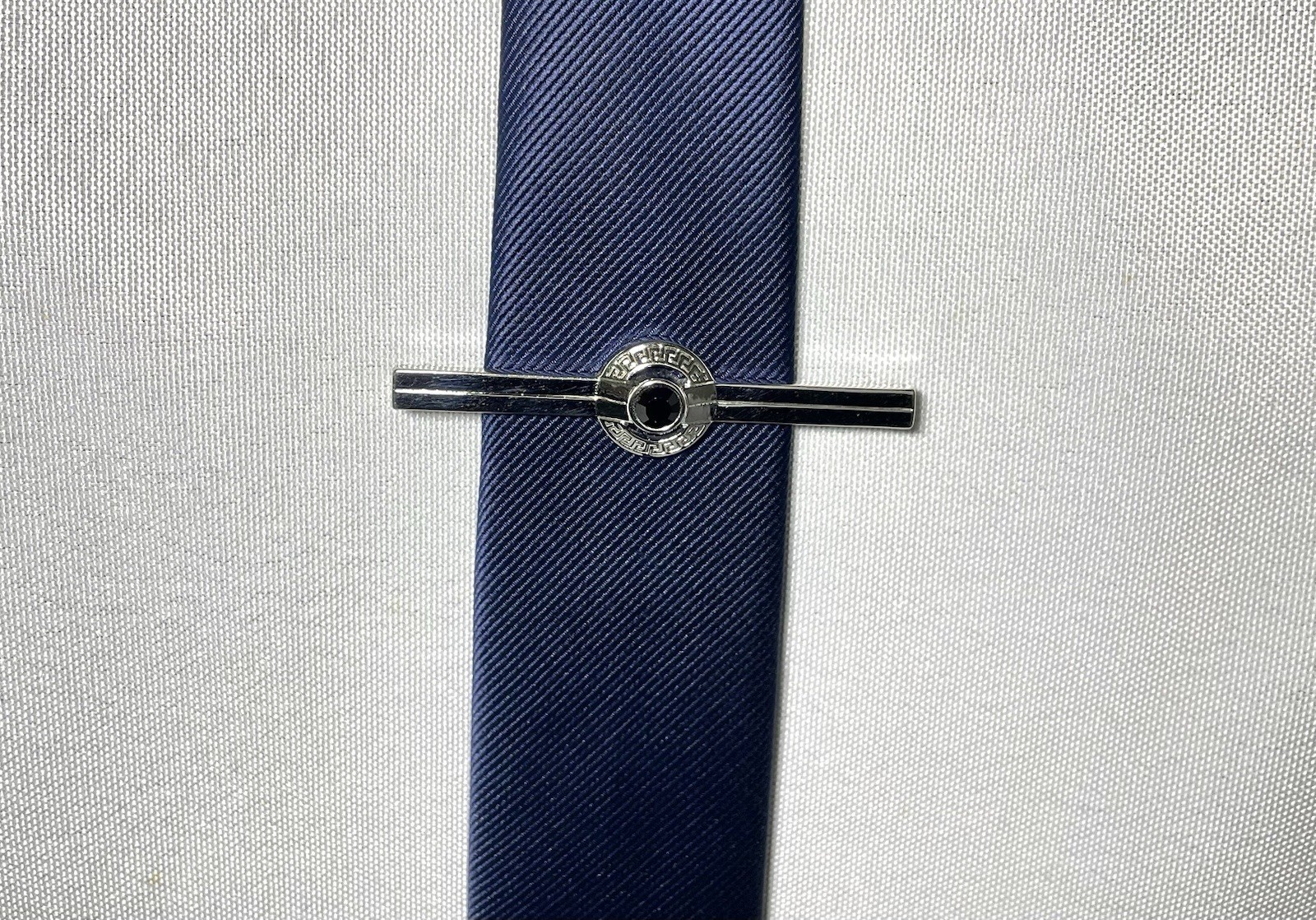 Auth Gianni Versace Greca Design & Black Stone Decor tie clip bar chrome silver thumbnail 16