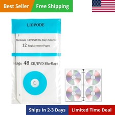 12 Pages DVD CD Binder Sleeves 3 Ring 48 Disc Storage Organizer Pockets