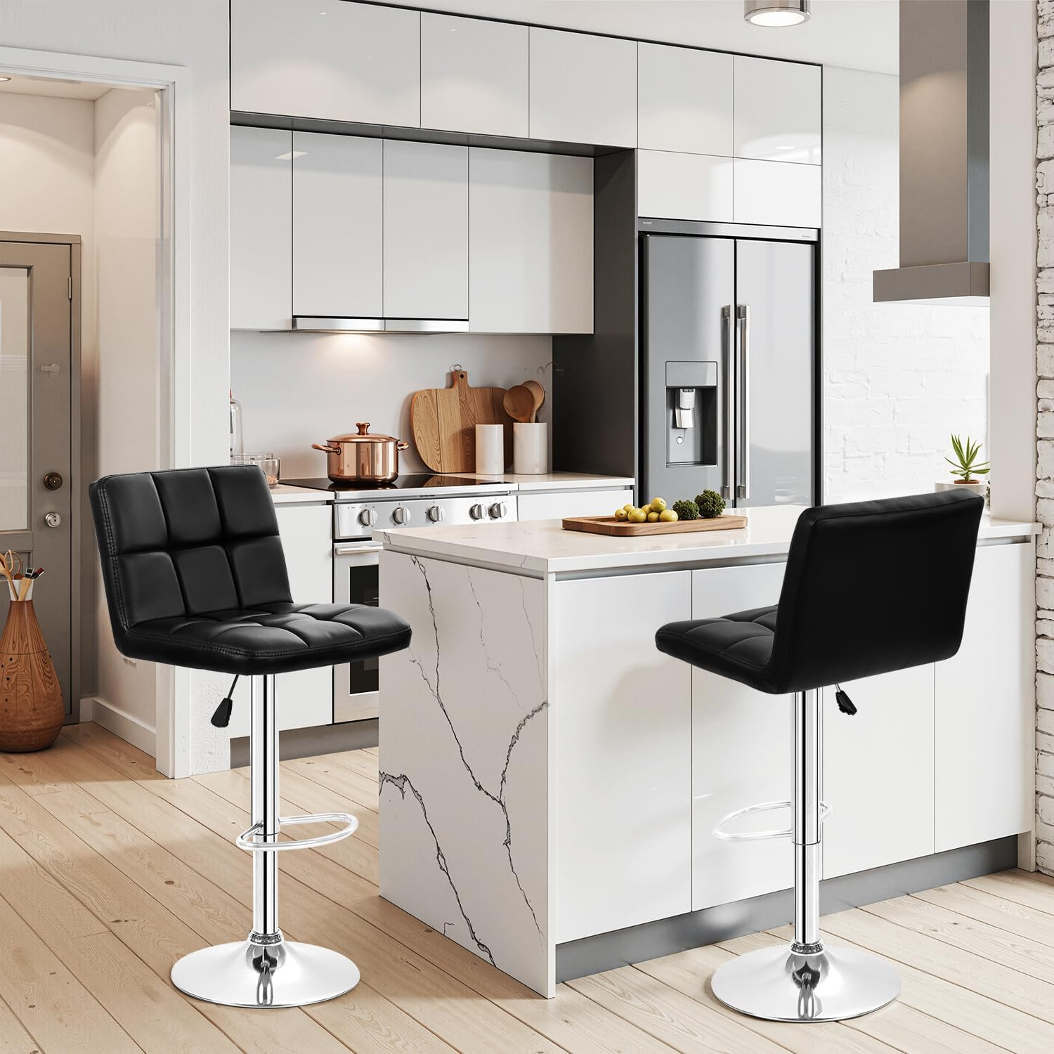 Bar Stools Set of 2, Adjustable PU Leather Swivel Barstools, Modern Counter Stoo