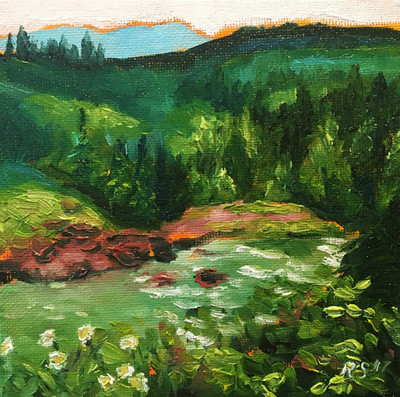 Original oil painting, Snowqualmie Falls River, Plein aire painting, collectible