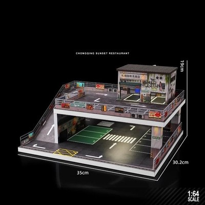 1/64 Diorama Garage Building Model LED Double-deck ramp parking lot