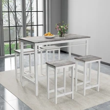 Modern 5 Piece Bar Table Set Counter Height Dining Kitchen Table w/ 4 Bar Stools