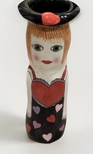 VTG Ganz Bella Casa Amy Sweetheart Green Eyes  Whimsical Heart Dress 10.5” Vase