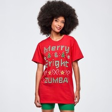 Zumba Holiday Unisex Crew Neck Tee - Christmas  Red XS/S M/L  New 