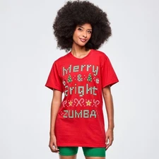 Zumba Holiday Unisex Crew Neck Tee - Christmas ~ Red~ XS/S  M/L  ~ New!