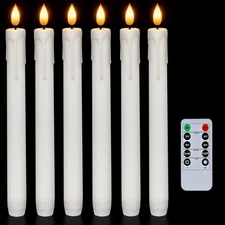 Homemory 6 Pcs Flameless Taper Candles with Remote, Timer, Pack of 6, White 