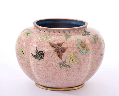 Old Japanese Cloisonne Enamel Shippo Pot Jar Vase Butterfly