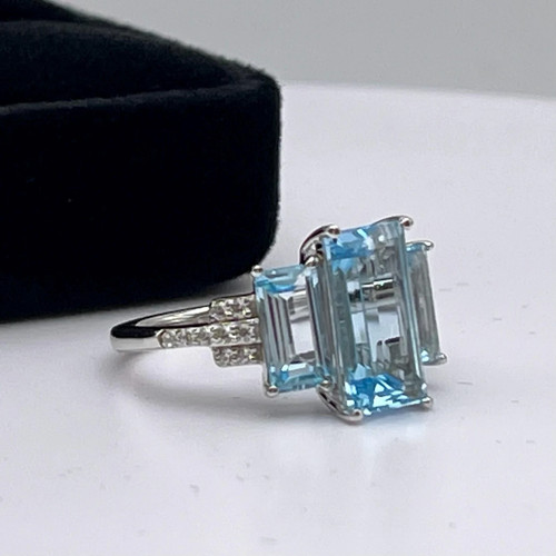 9.30 Ct Baguette Cut Natural Aquamarine Diamond Wedding Ring Real 18k White Gold - Picture 3 of 13