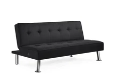 Alden Design 66" Modern Fabric Convertible Futon Sofa Bed with USB, Black