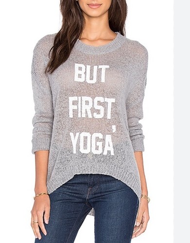 The Laundry Room But First Yoga Gray Sweater size S