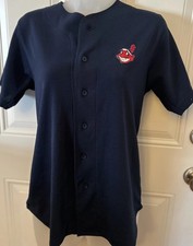 Cleveland Indians Mighty Mac Blue Button Up Jersey Youth Size L (14-16)